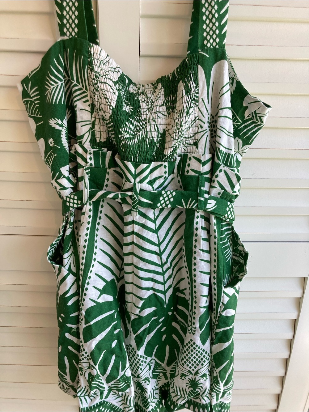 FARM Rio Green & White Tropical Tie-Front Romper - Picture 4 of 4